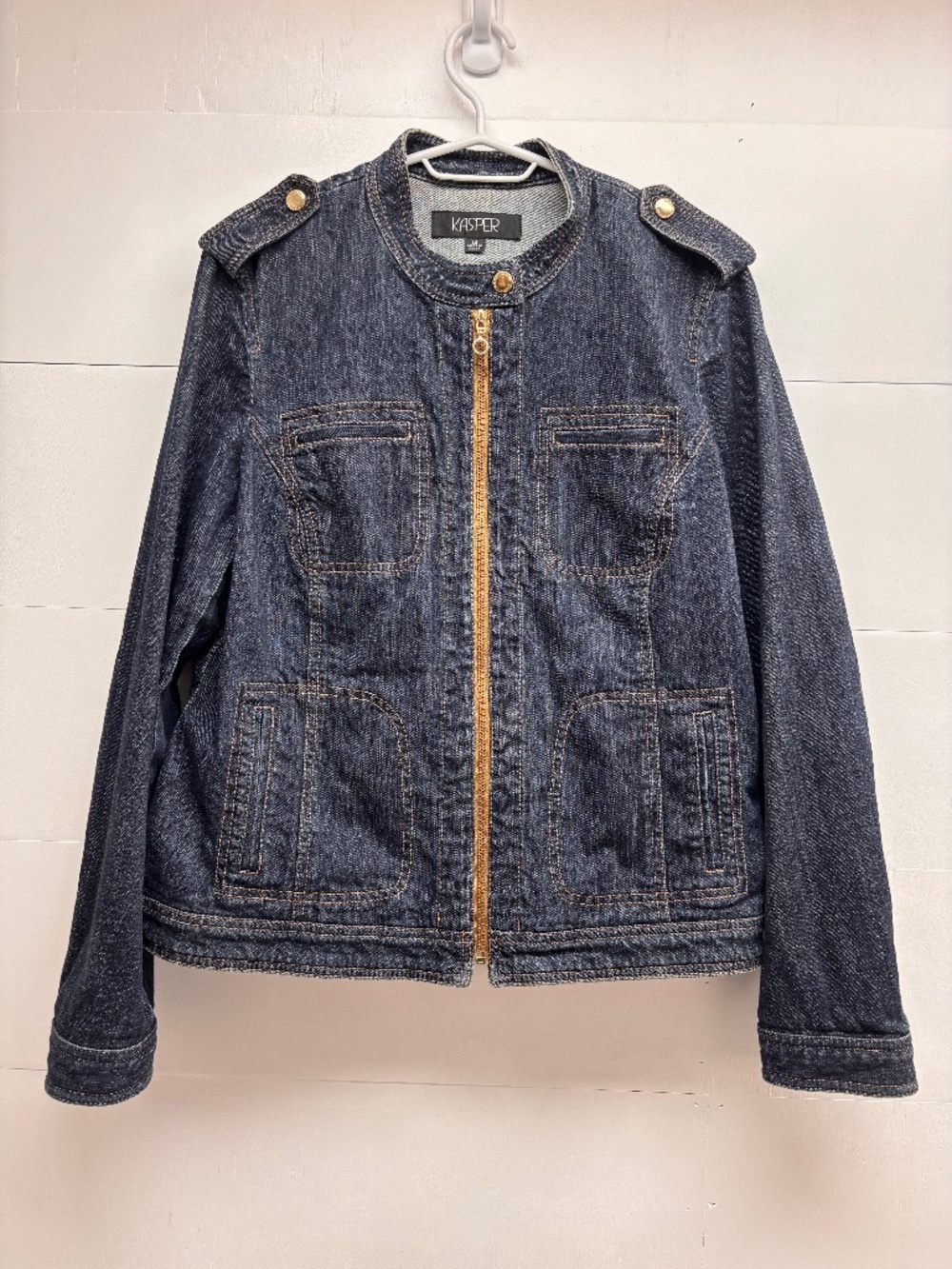 Vintage Kasper Y2K Dark Wash Denim Military Moto Zip Size 14 (FITS M)